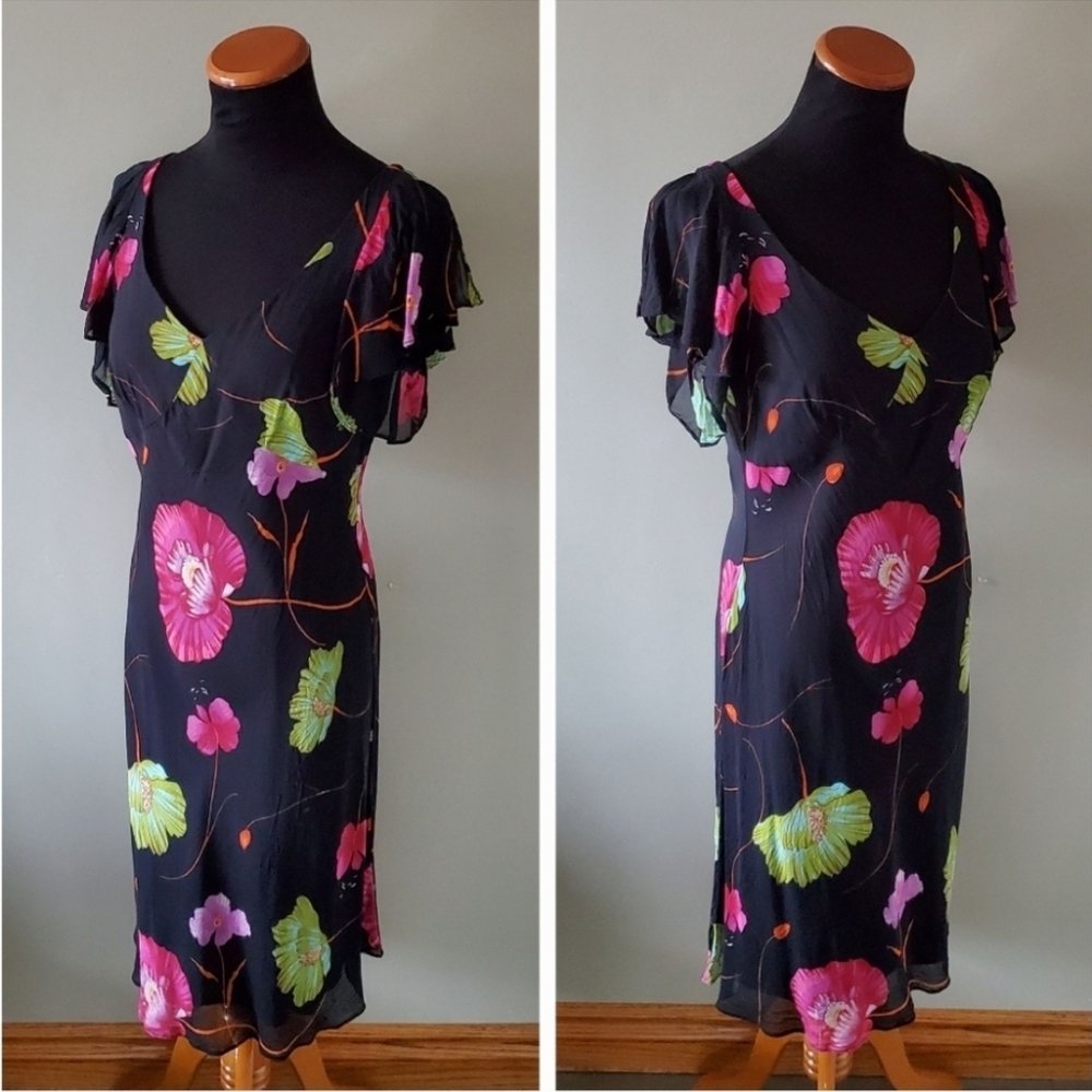 Joseph Ribkoff 8 90s Romantic Whimsigoth Fairycore Neon Floral Midi Slip Dress - Picture 6 of 10